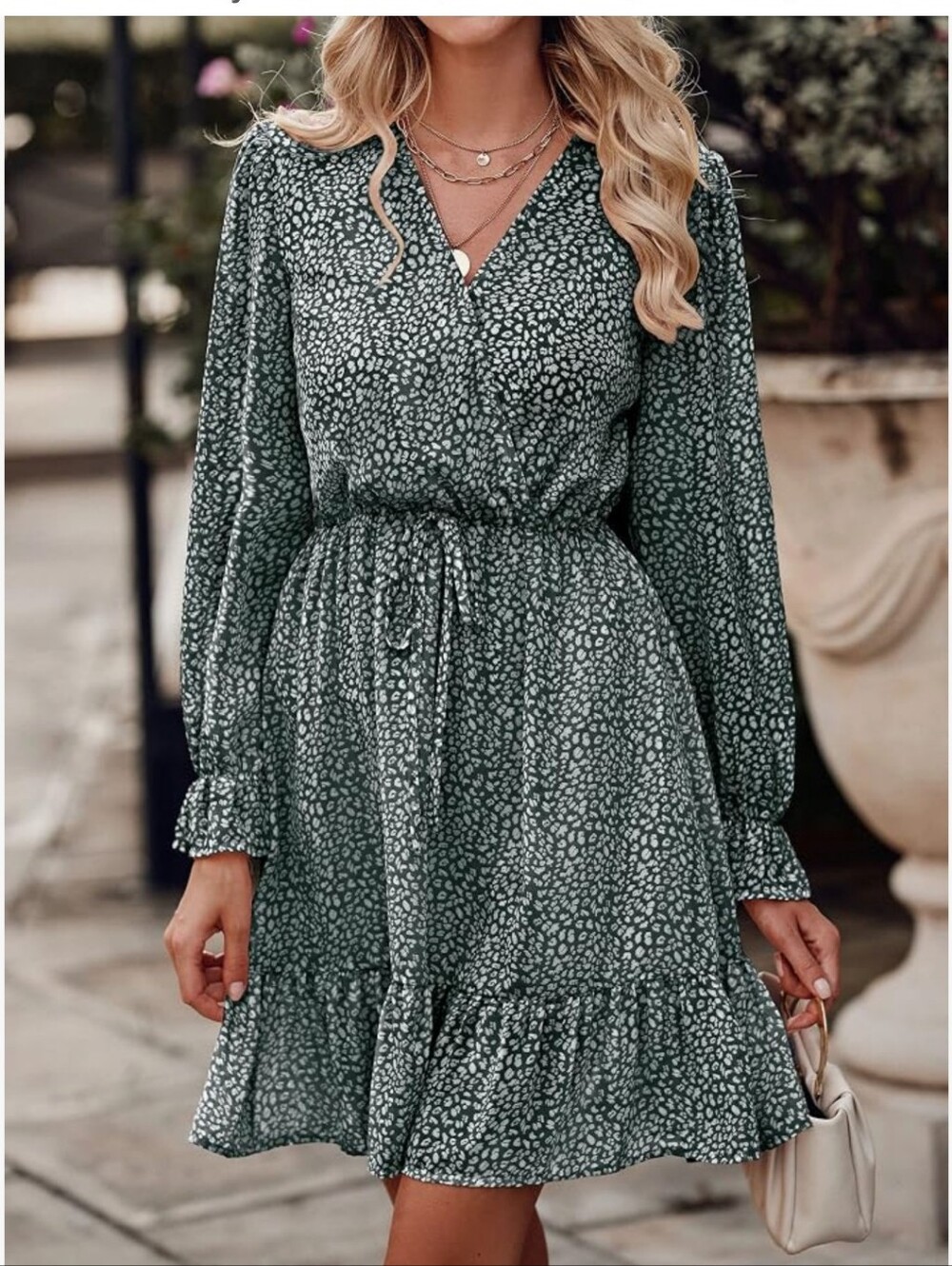 Green & White Leopard Print Dress